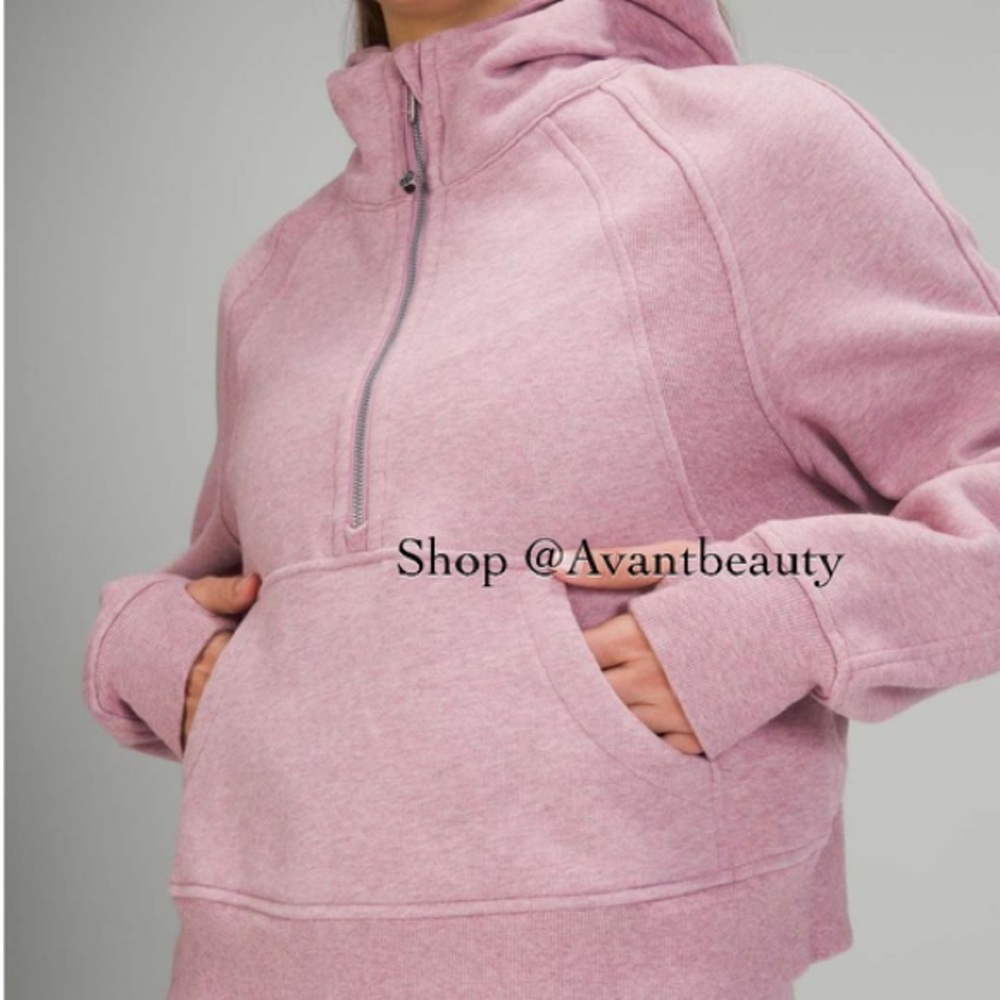 NWT LULULEMON SCUBA OVERSIZED 1/2 ZIP HOODIE HEATHERED PINK TAUPE SIZE XS SMALL